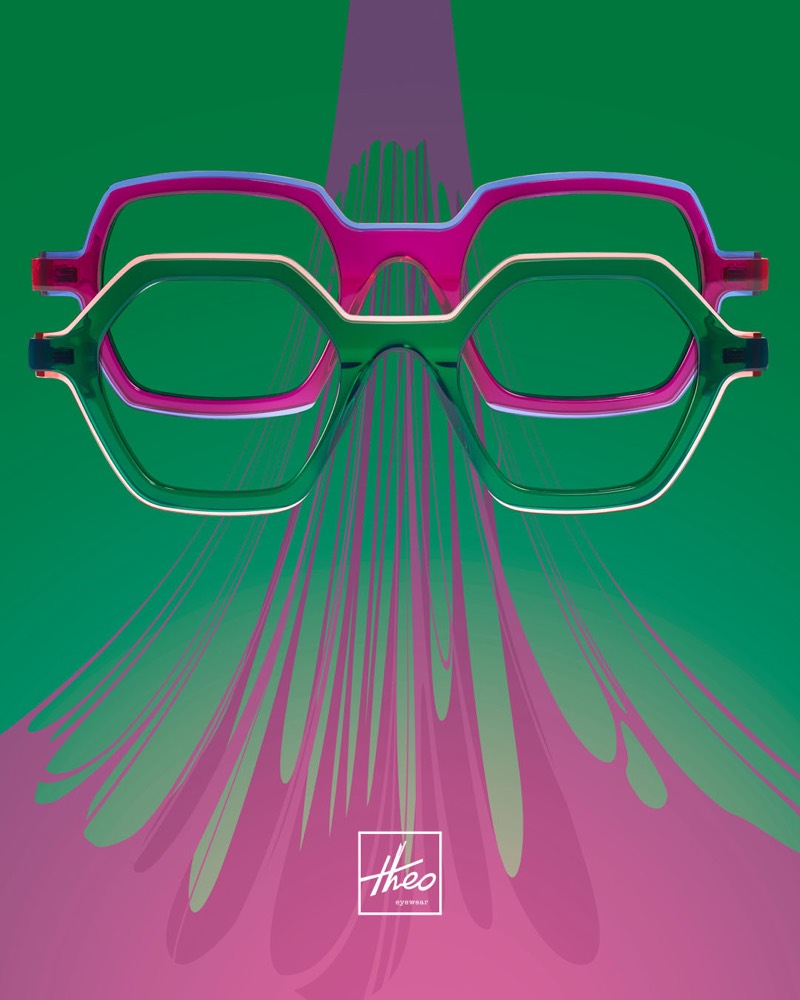 theo-monturen in groen en magenta